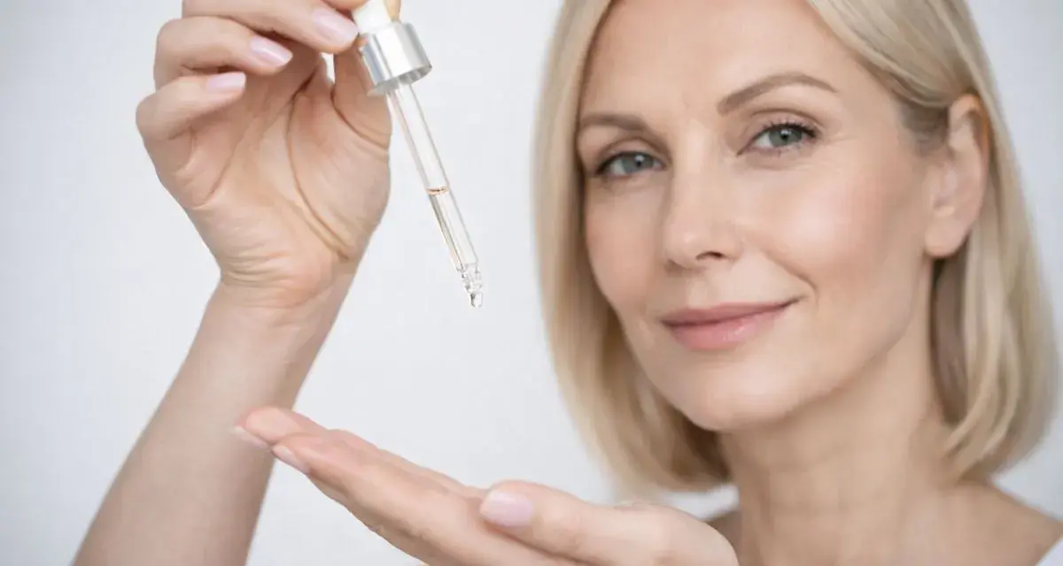 Kobieta aplikuje serum z pipetki. Pamiętaj, z czym nie łączyć niacynamidu, by uniknąć podrażnień.