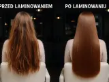 Przed i po laminacji włosów: zniszczone, puszące się włosy stają się gładkie, lśniące i zdrowe.