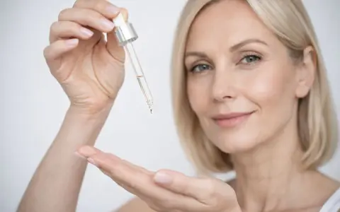 Kobieta aplikuje serum z pipetki. Pamiętaj, z czym nie łączyć niacynamidu, by uniknąć podrażnień.