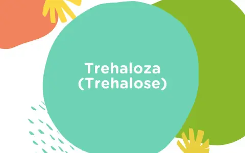 Kolorowe kształty i tekst "Trehaloza (Trehalose)". Dowiedz się, co to jest trehaloza i jakie ma właściwości.