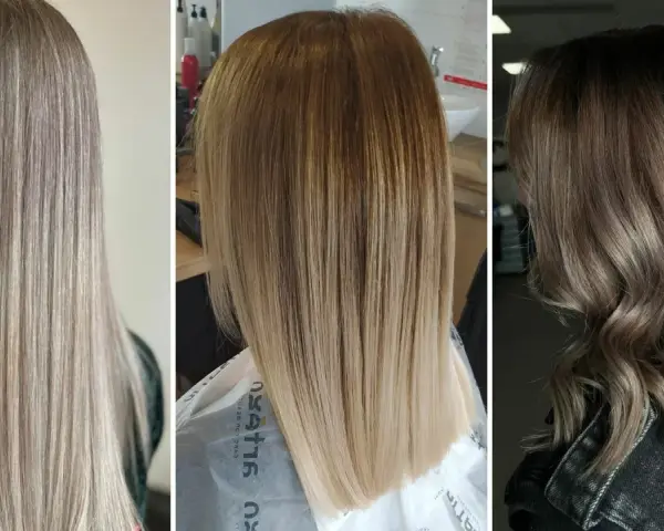 Trzy fryzury z subtelnymi refleksami, które dodają blasku i głębi, idealne dla każdej kobiety, nawet z siwymi włosami.