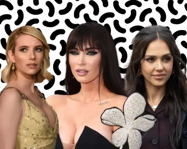 Emma Roberts, Megan Fox i Jessica Alba prezentują fryzury dla twarzy pociągłej szczupłej.