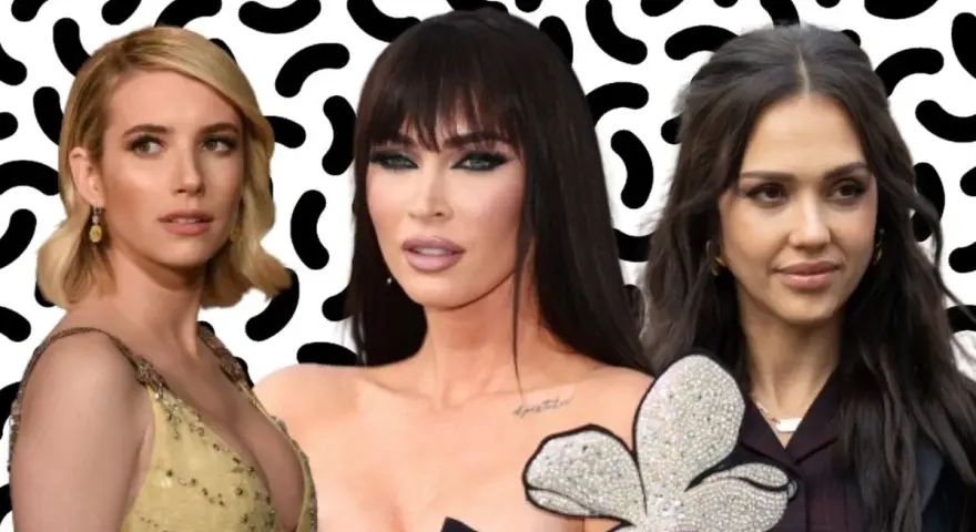Emma Roberts, Megan Fox i Jessica Alba prezentują fryzury dla twarzy pociągłej szczupłej.
