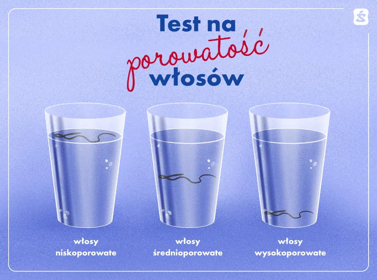 Test na porowatość włosów: włosy nisko-, średnio- i wysokoporowate w szklankach z wodą pokazują, jak szybko toną.