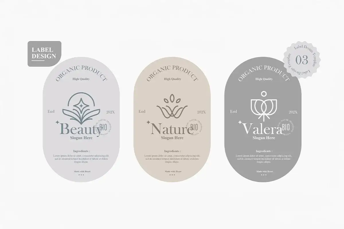 Etykiety kosmetyków organicznych z nazwami
