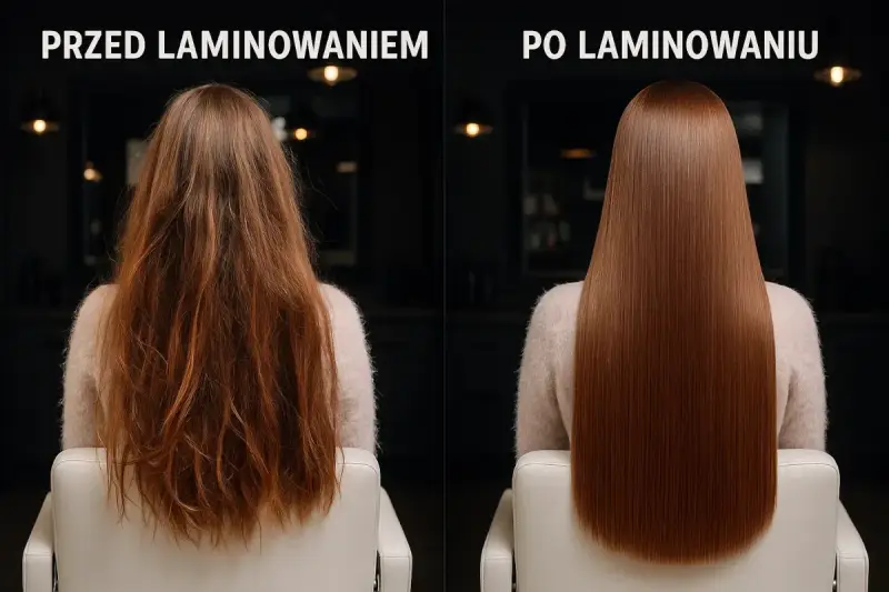 Przed i po laminacji włosów: zniszczone, puszące się włosy stają się gładkie, lśniące i zdrowe.